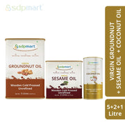 COMBO 04 -  SDPMart Premium Virgin  Groundnut Oil 5 Liter & Sesame Oil 2 Liter & Coconut Oil 1 Liter - SDPMart