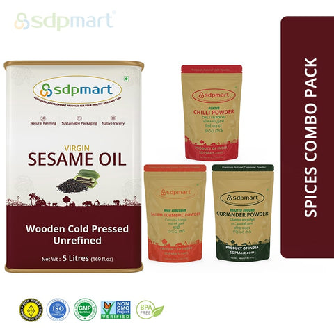 SDPMart 5L Sesame Oil + Turmeric + Coriander + Chilli Powders - SDPMart